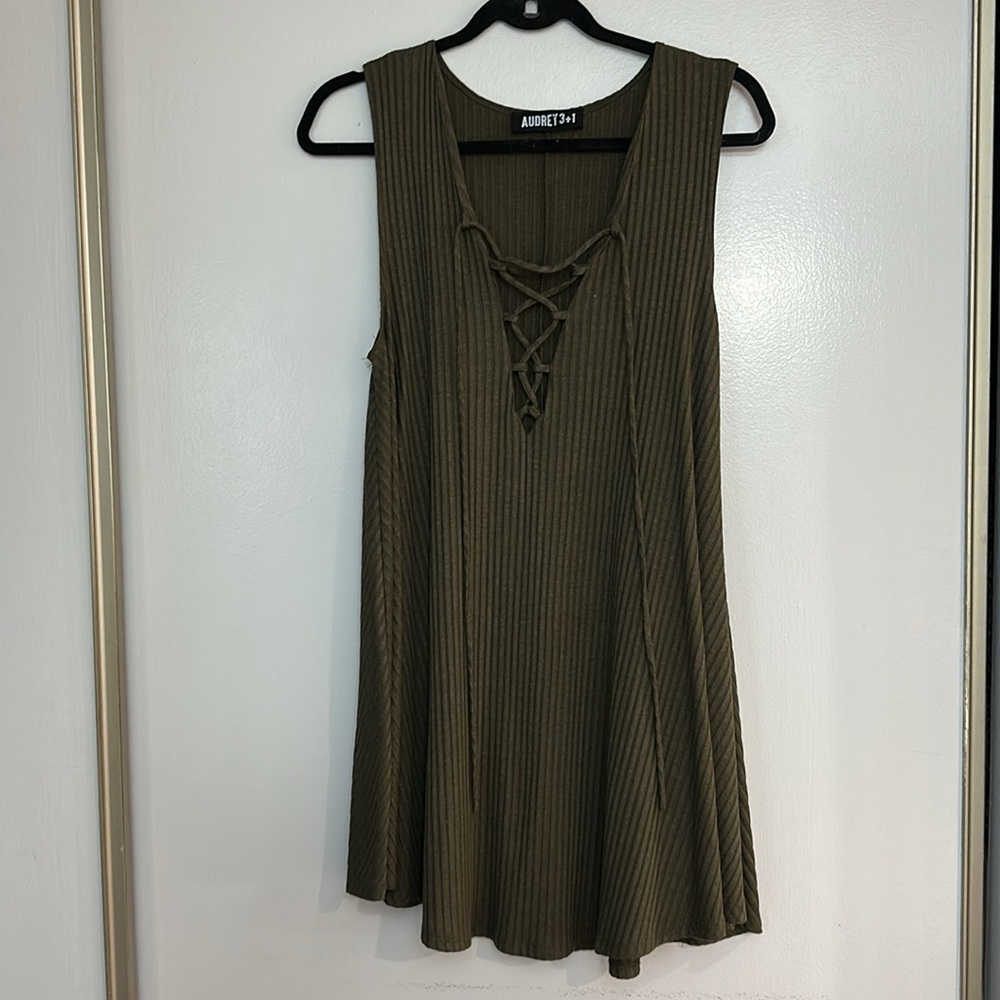 MOVING SALE Audrey 3+1 Olive Green Sleeveless Swing Dress